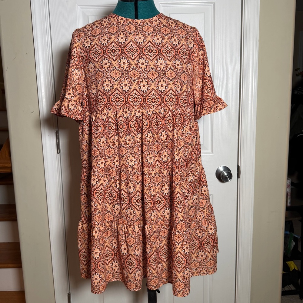 Urban Renewal Orange Printed Mini Summer Spring Dress W/ Flowy Sleeves